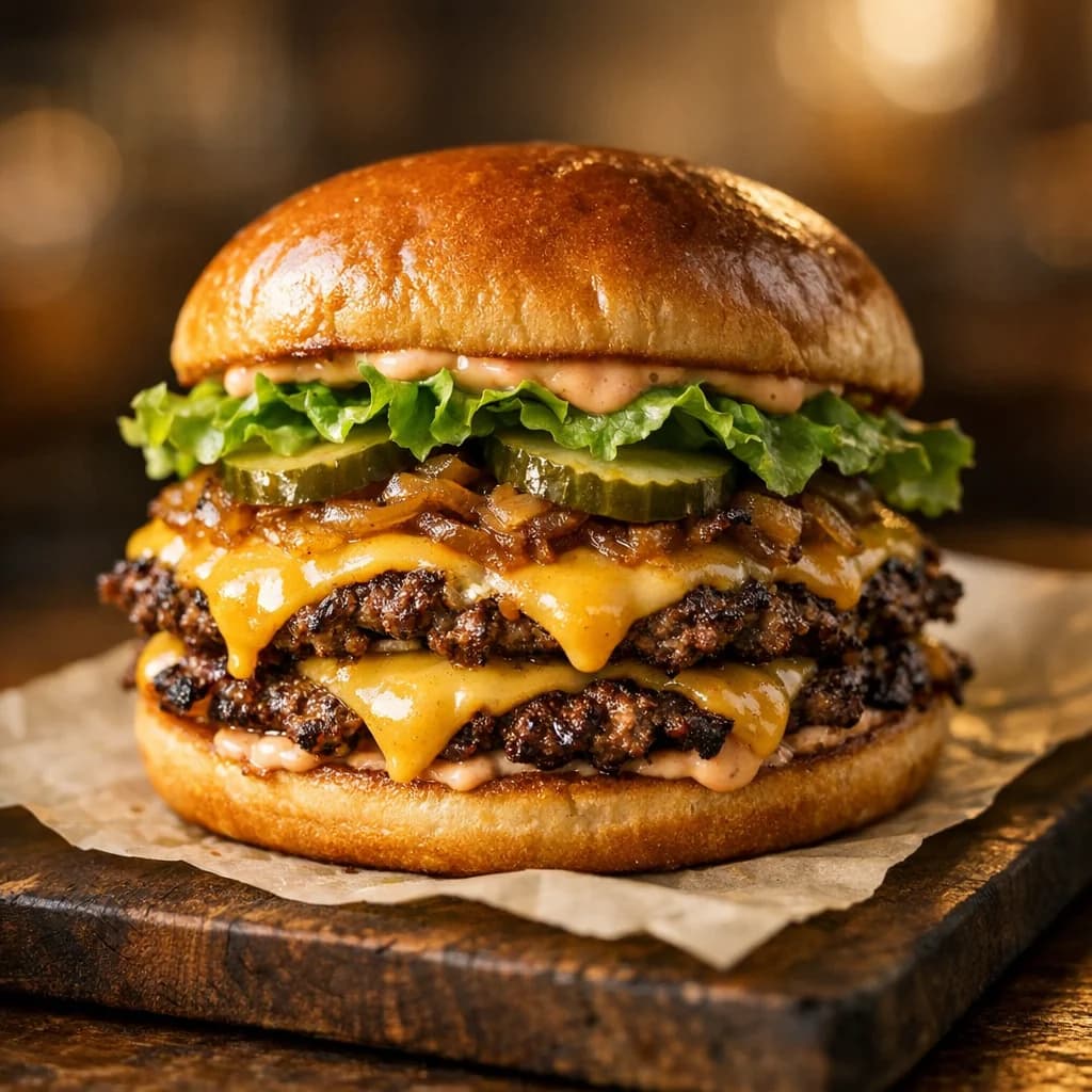 Burger deluxe photo on a delivery app listing